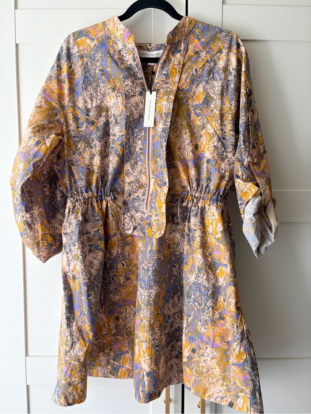 Banana Republic Abstract Zip-Front Top in Yellow, Lavender, Gray